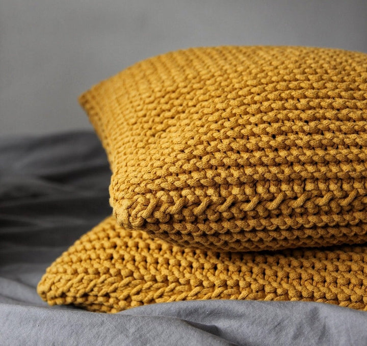 Knitted square cushion | MUSTARD - Zuri House