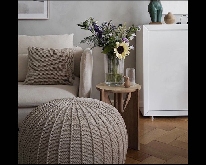 Large knitted pouffe BEIGE - Zuri House