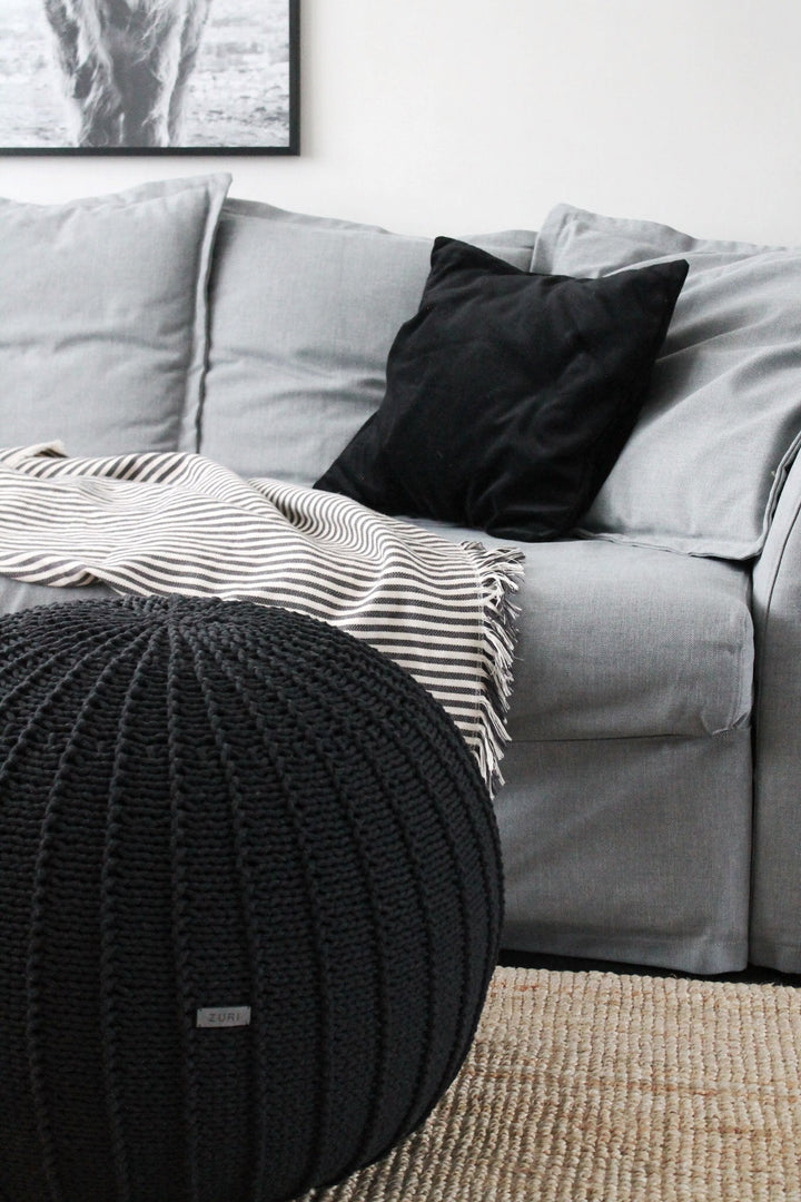 Large knitted pouffe CHARCOAL - Zuri House