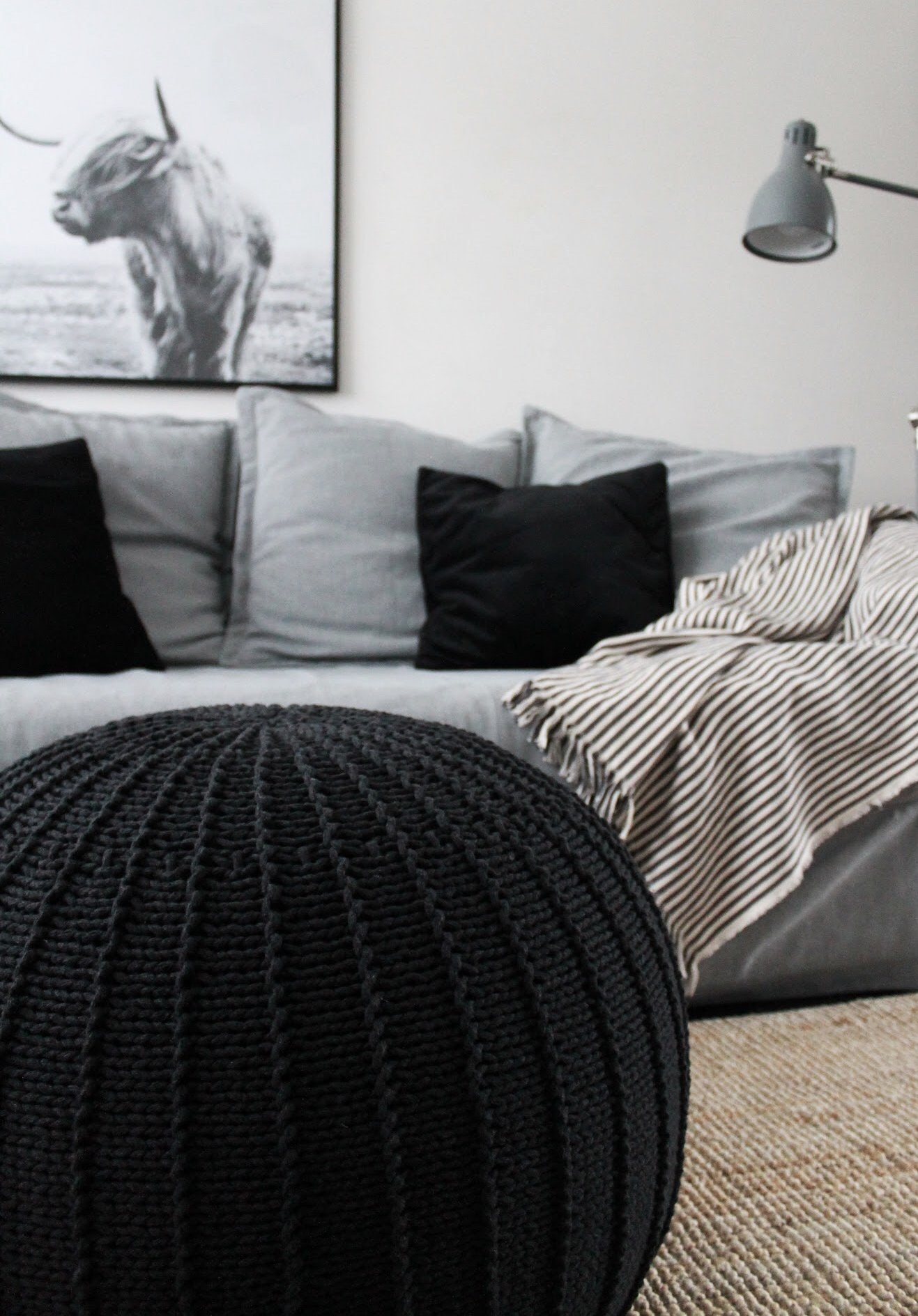 Large knitted pouffe CHARCOAL - Zuri House