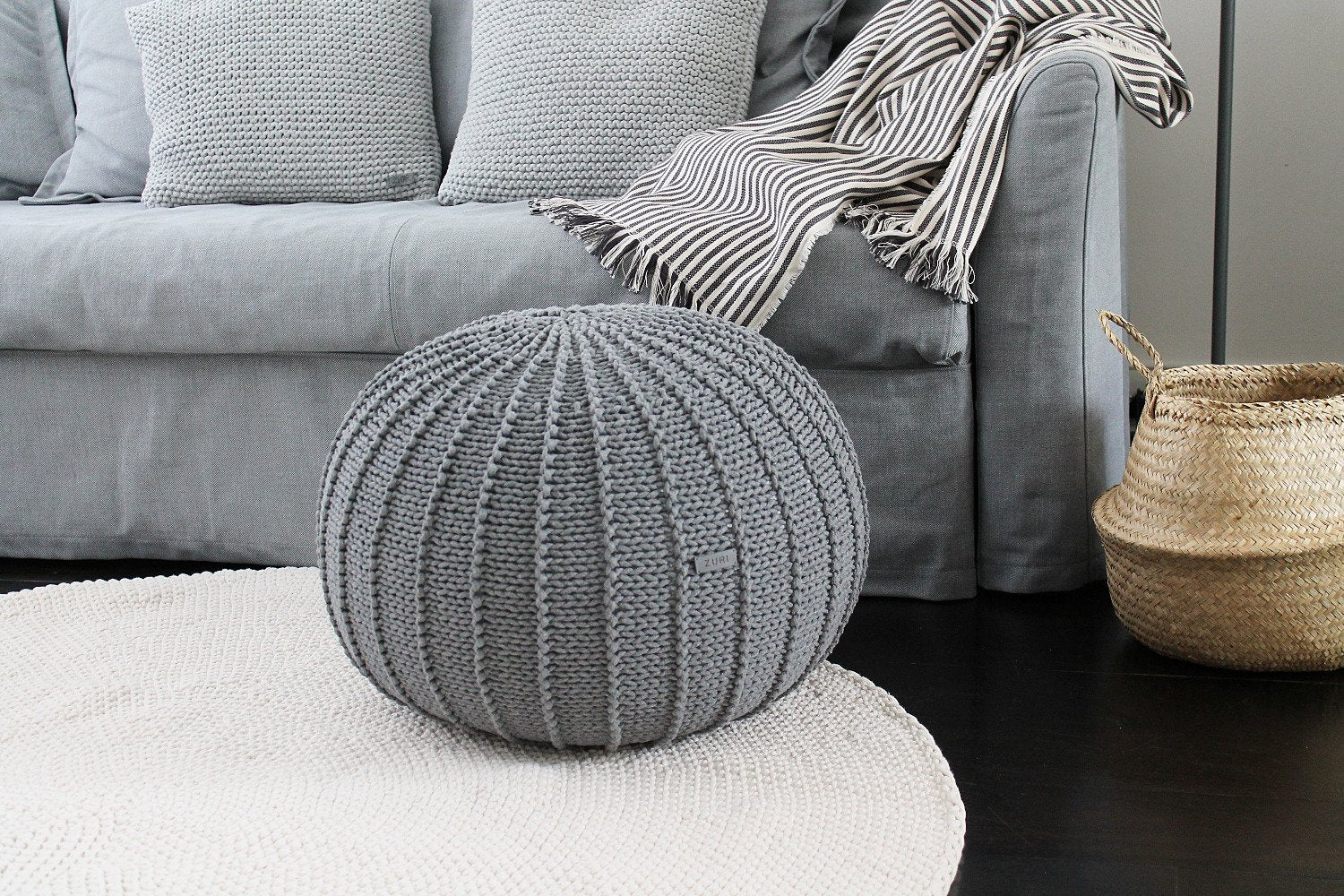Medium knitted pouffe DARK GREY - Zuri House