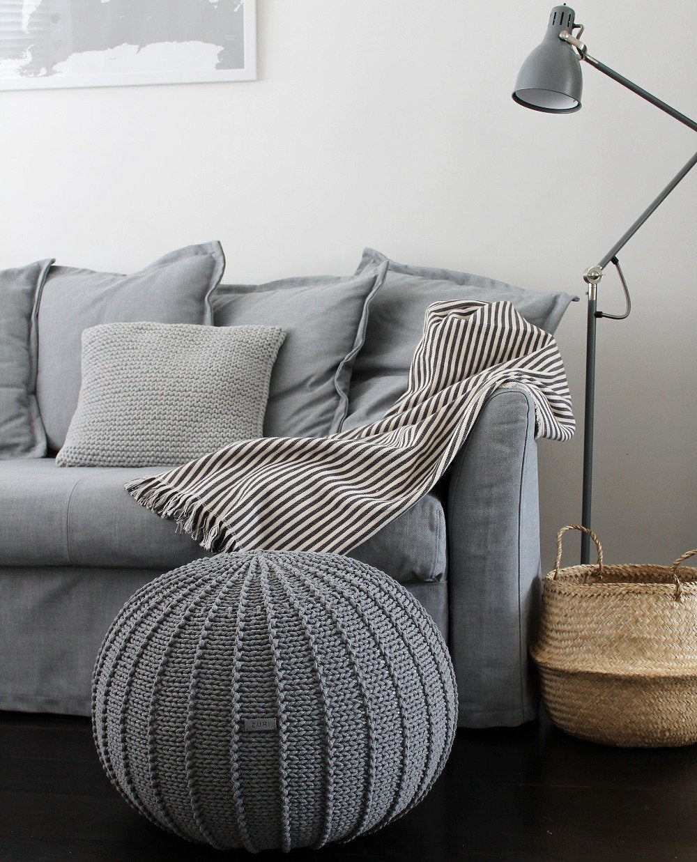 Medium knitted pouffe DARK GREY - Zuri House