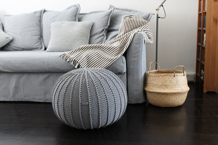 Medium knitted pouffe DARK GREY - Zuri House