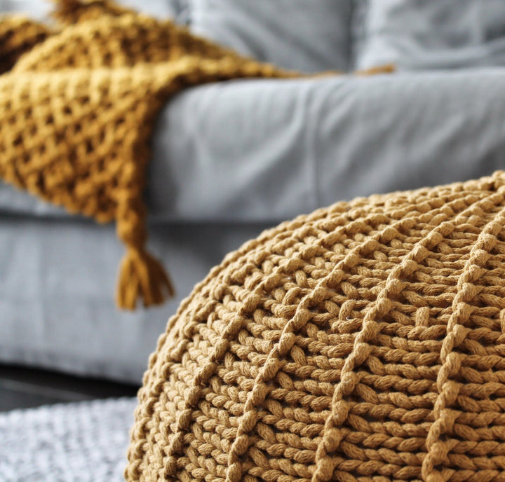 Medium knitted pouffe MUSTARD - Zuri House